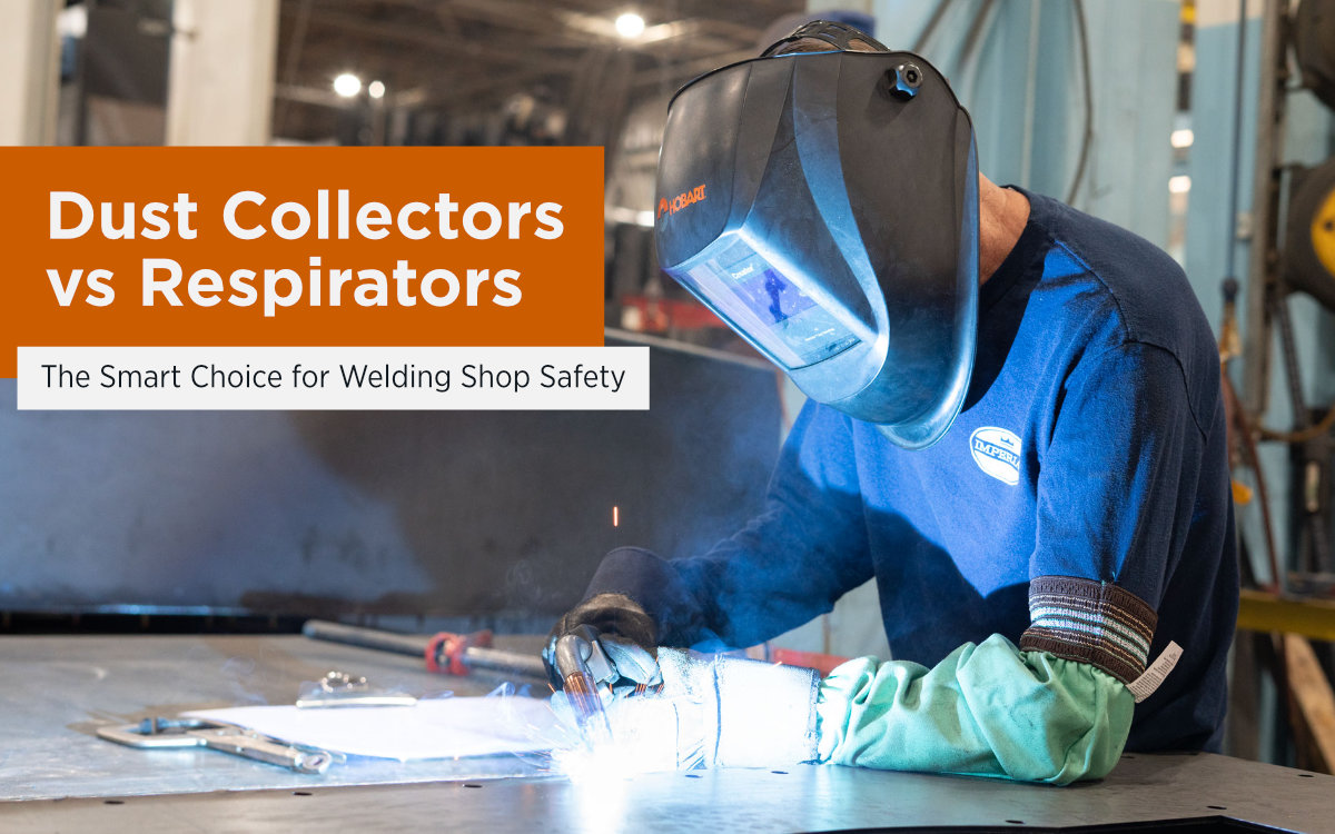 Welder at work enjoying clean air without having to wear a welding respirator due to the shop's dust collection system